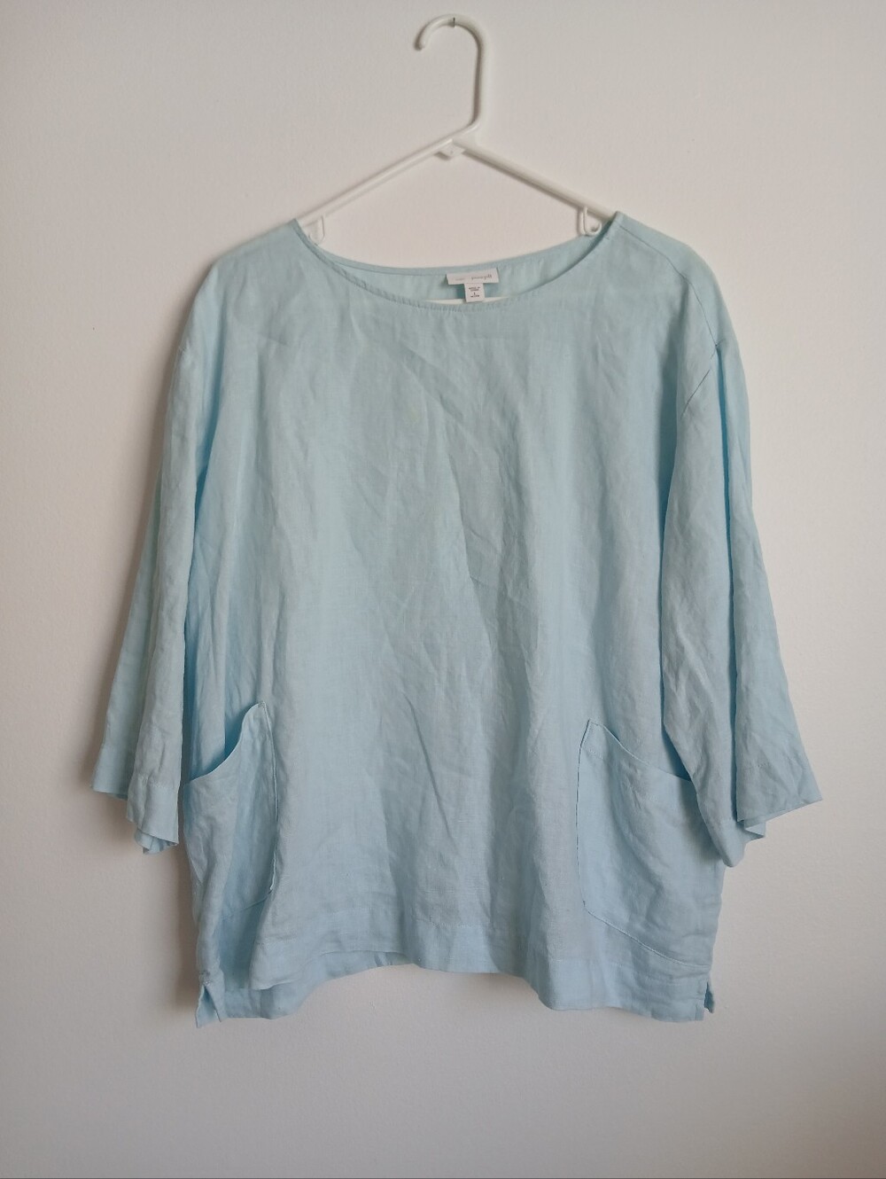 Pure Jill Linen Blue Oversized Top Size Petite Large Pockets